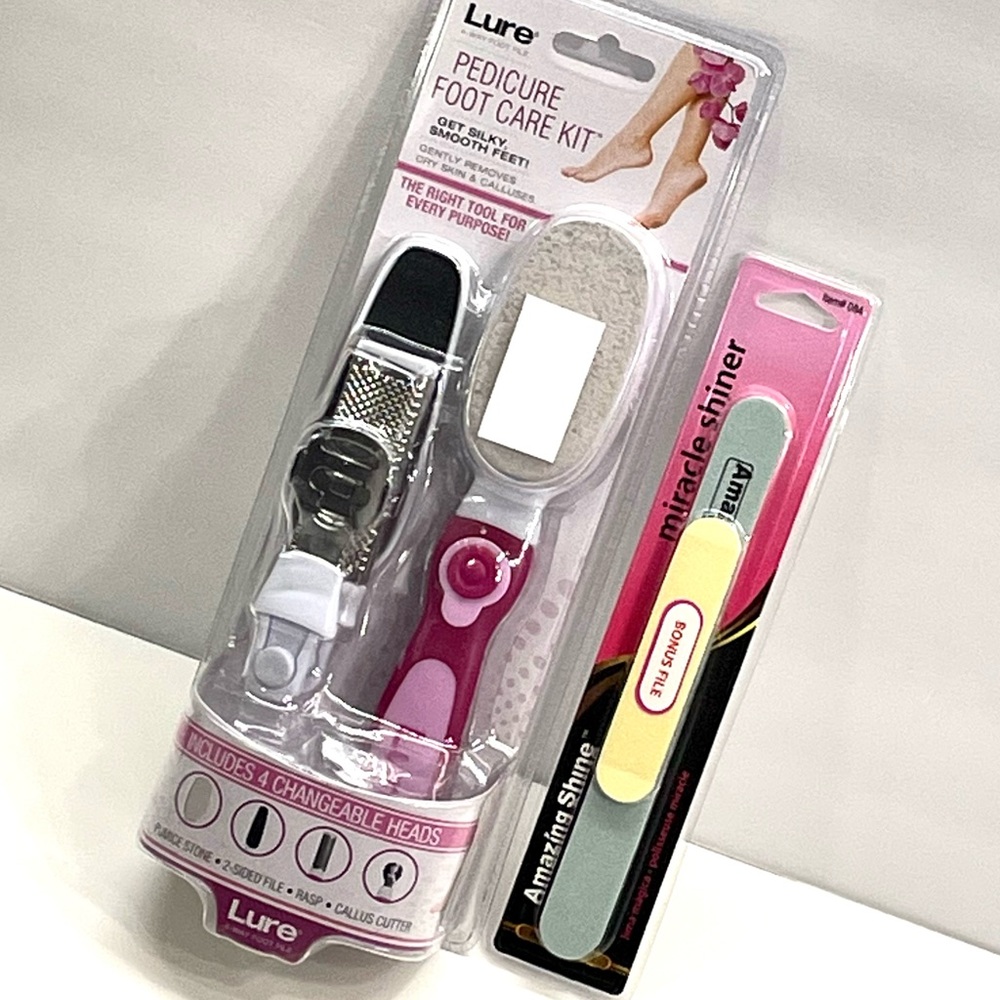 Lure 4-Way Foot File Pedicure Foot Care Kit Plus Amazing Buff & Shine Nail File